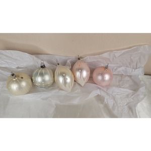 5 vintage white/pink glass pastel ornaments made in Austria